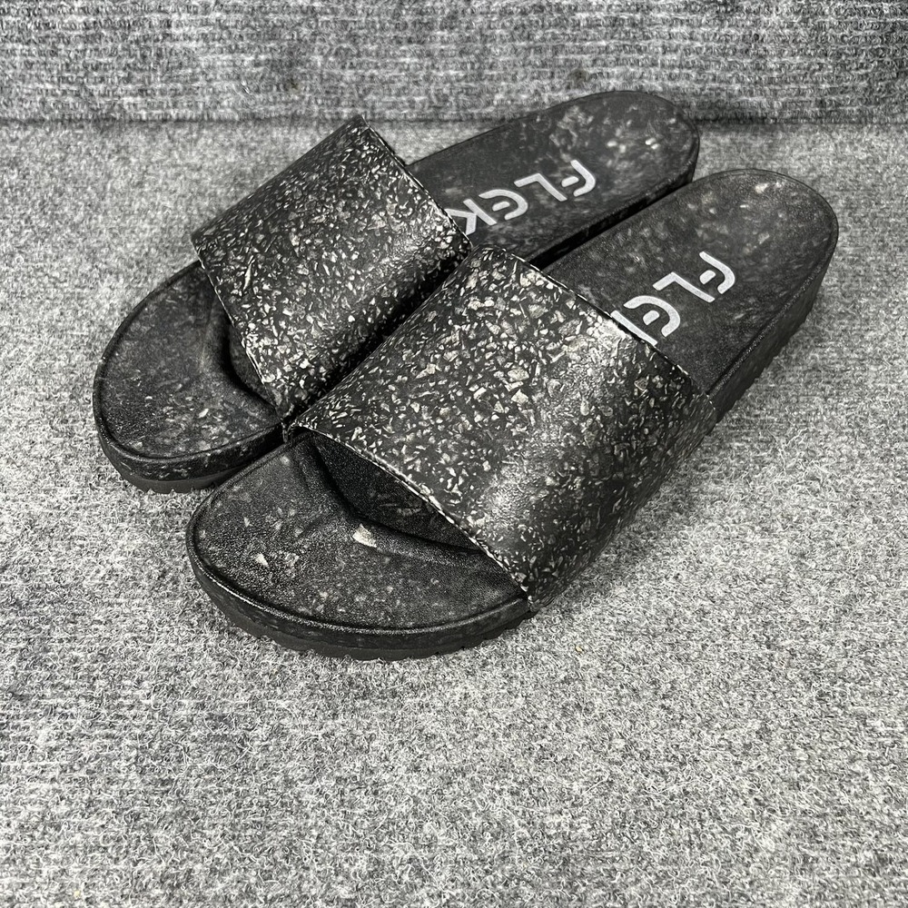 FLEKS East Beach Slides Mens Size 11-12 Black Sandals Slip‎ On Outdoor Pool